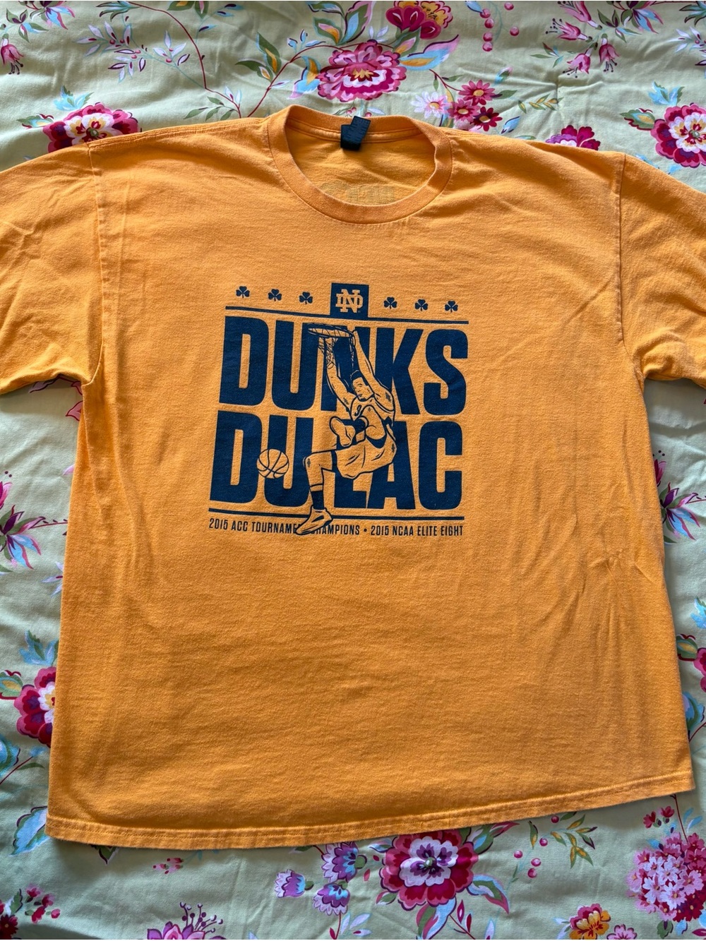 Notre Dame Fighting Irish Gildan Dunks Du Lac 2015 ACC champs tee XL 27x24 EUC